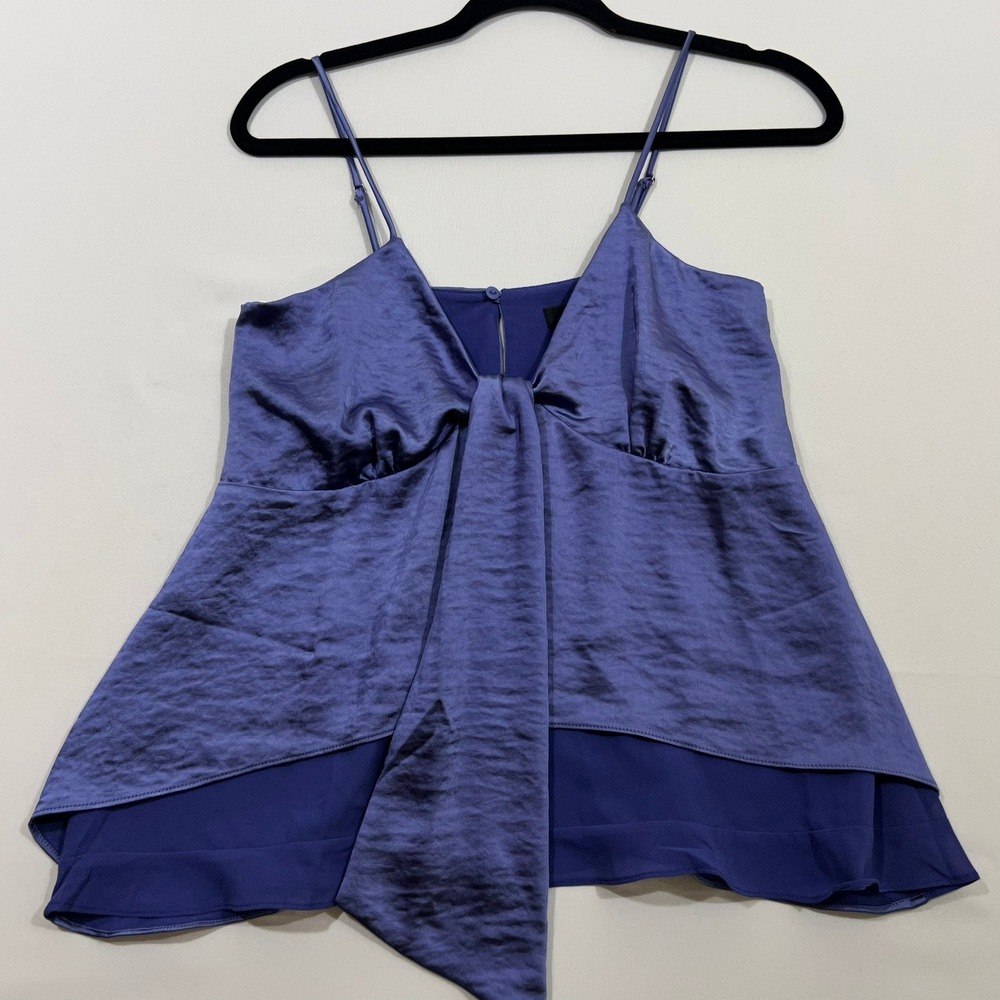 Lulus Satin Cami Top XS Purple Blue Tie Front Layered Chiffon Hem‎ Camisole NWT